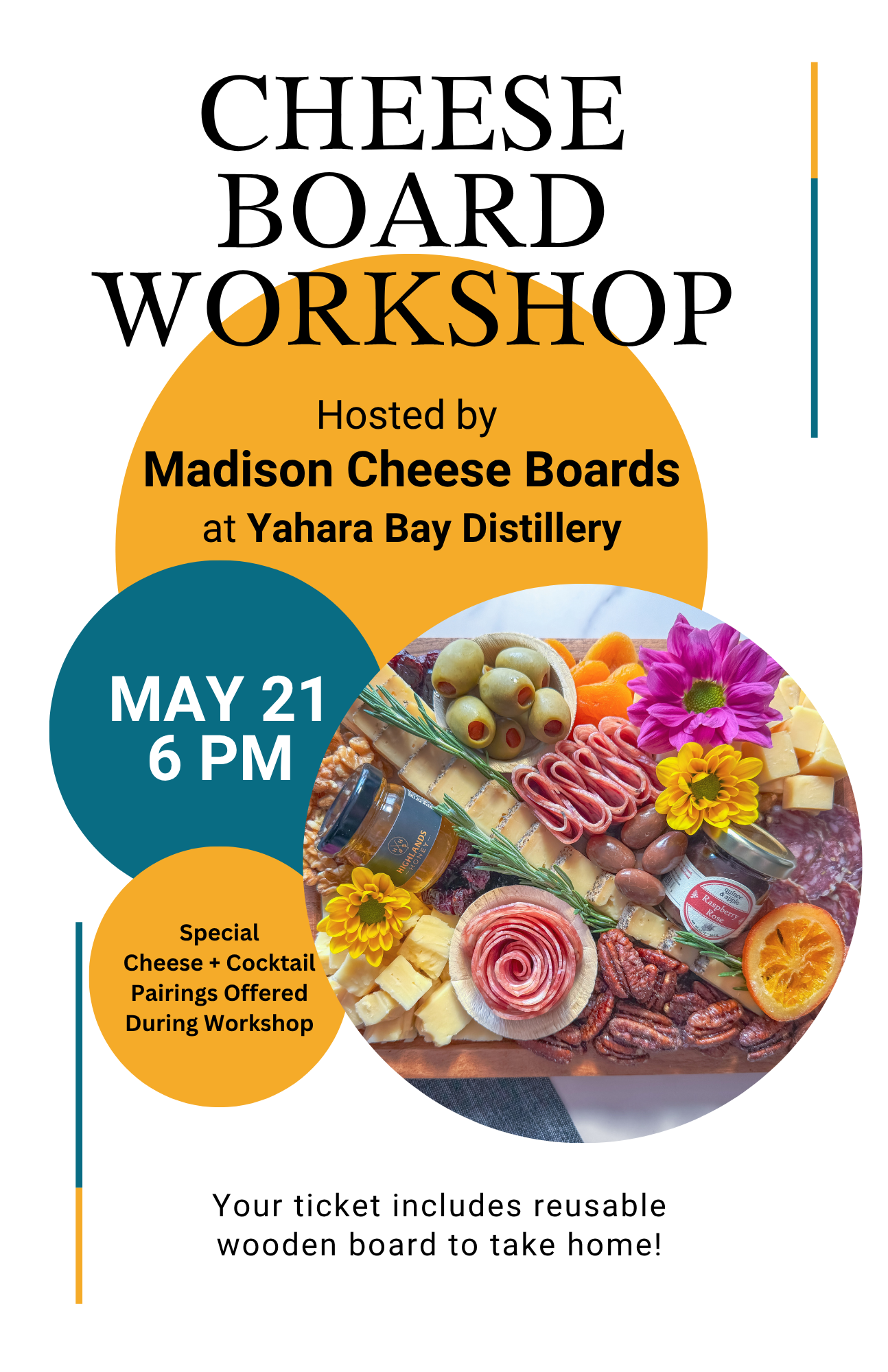 Cheese Board Workshop: May 21 @ Yahara Bay Distillery 6pm